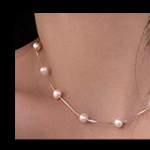Sterling Silver Cultured White Pearls Necklace